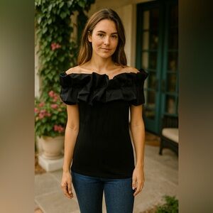 Elegant Black Off-Shoulder Ruffle Top